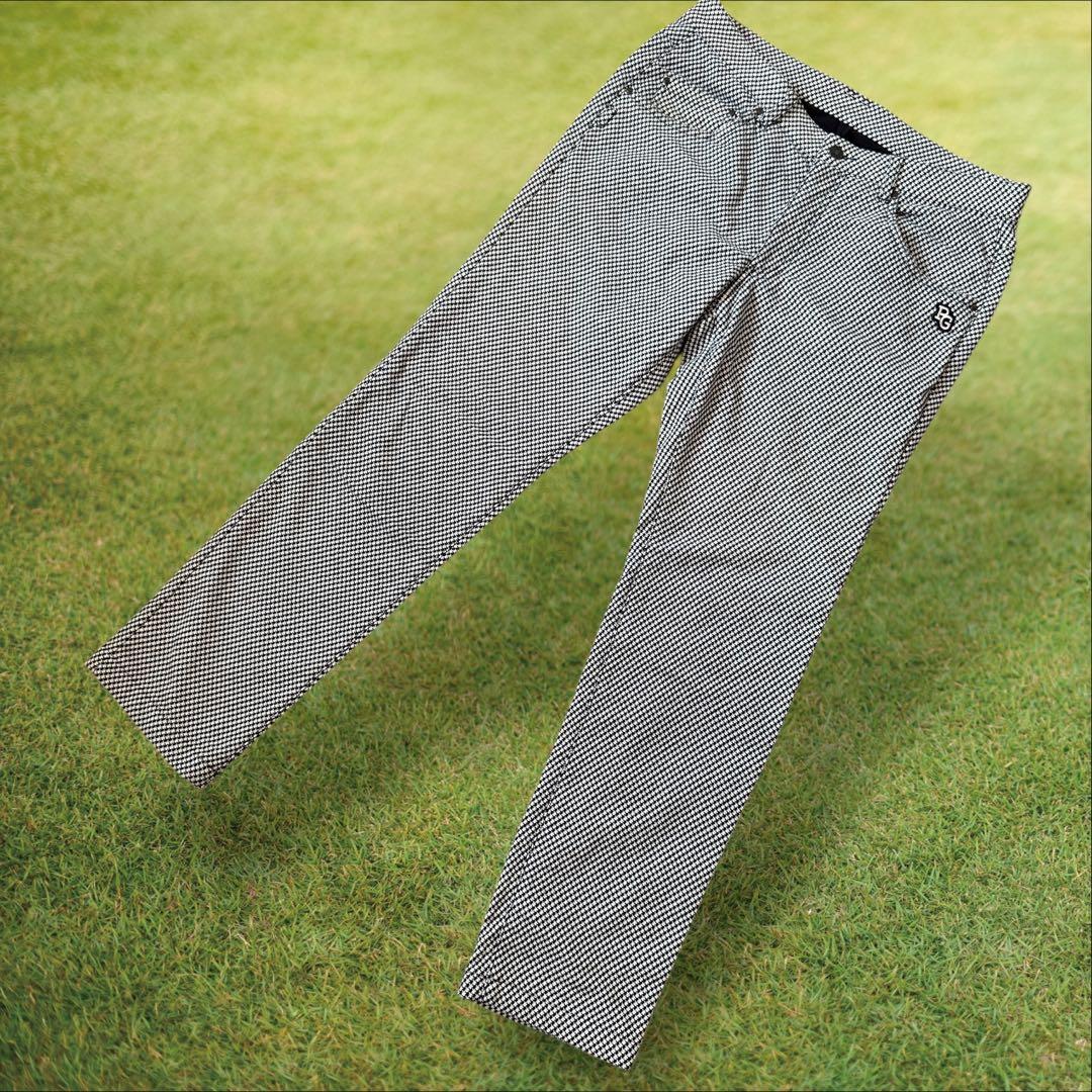 裏起毛　防寒　秋冬　パーリーゲイツ　パンツ　XL〜XXL相当 千鳥格子　黒　白