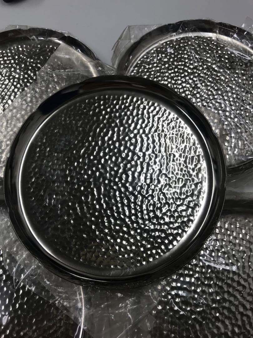 茶道具 鎚目 槌打ち 菓子皿 銘々皿 銀色 ハンマード仕上げ 5枚セット