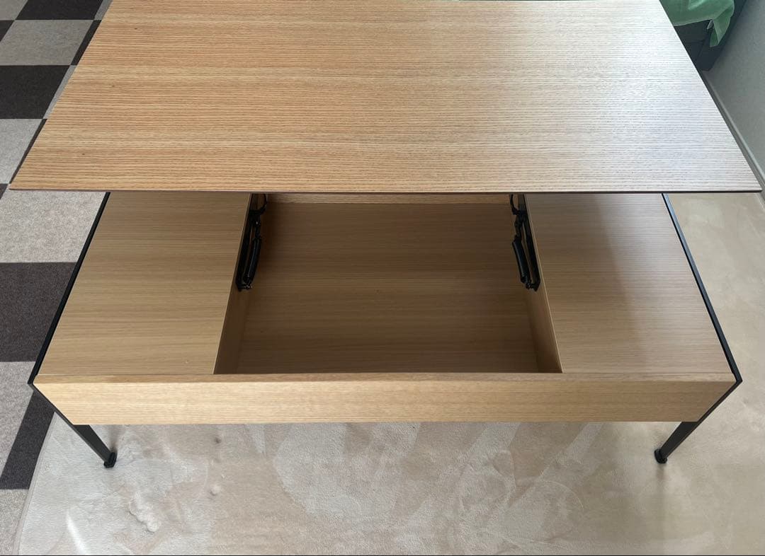 収納付き昇降式テーブル　ミドルブラウン