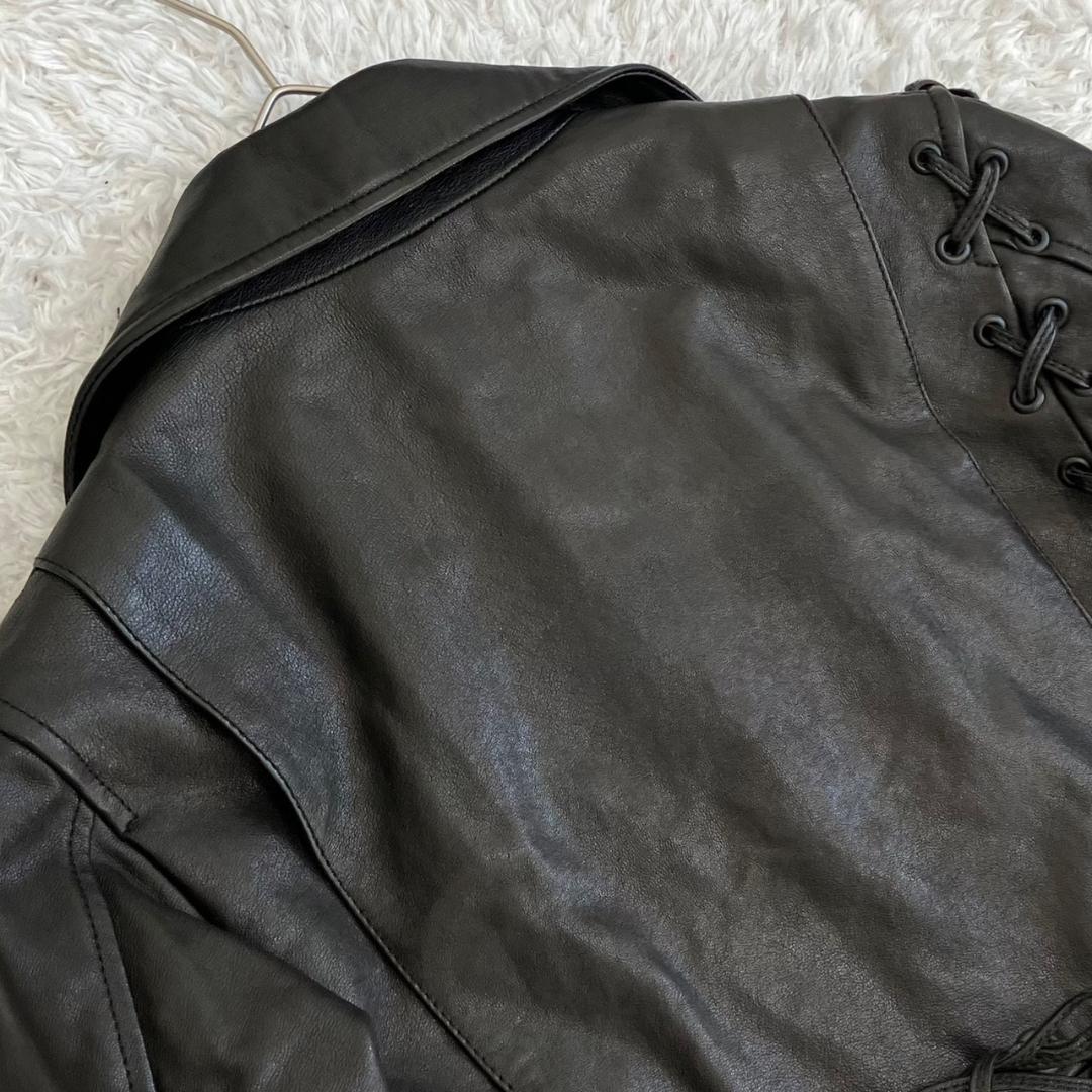 極美品✨アメリ レースアップライダースジャケット ラムレザー ブラック 黒 S
