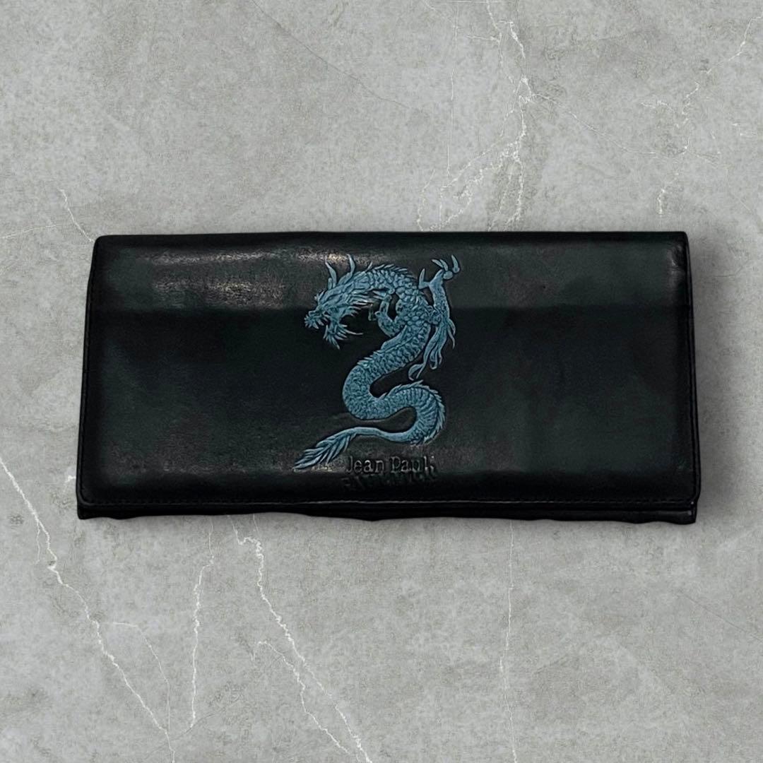 美品 JeanPaulGAULTTER 長財布 ブルードラゴン ロゴ型押し