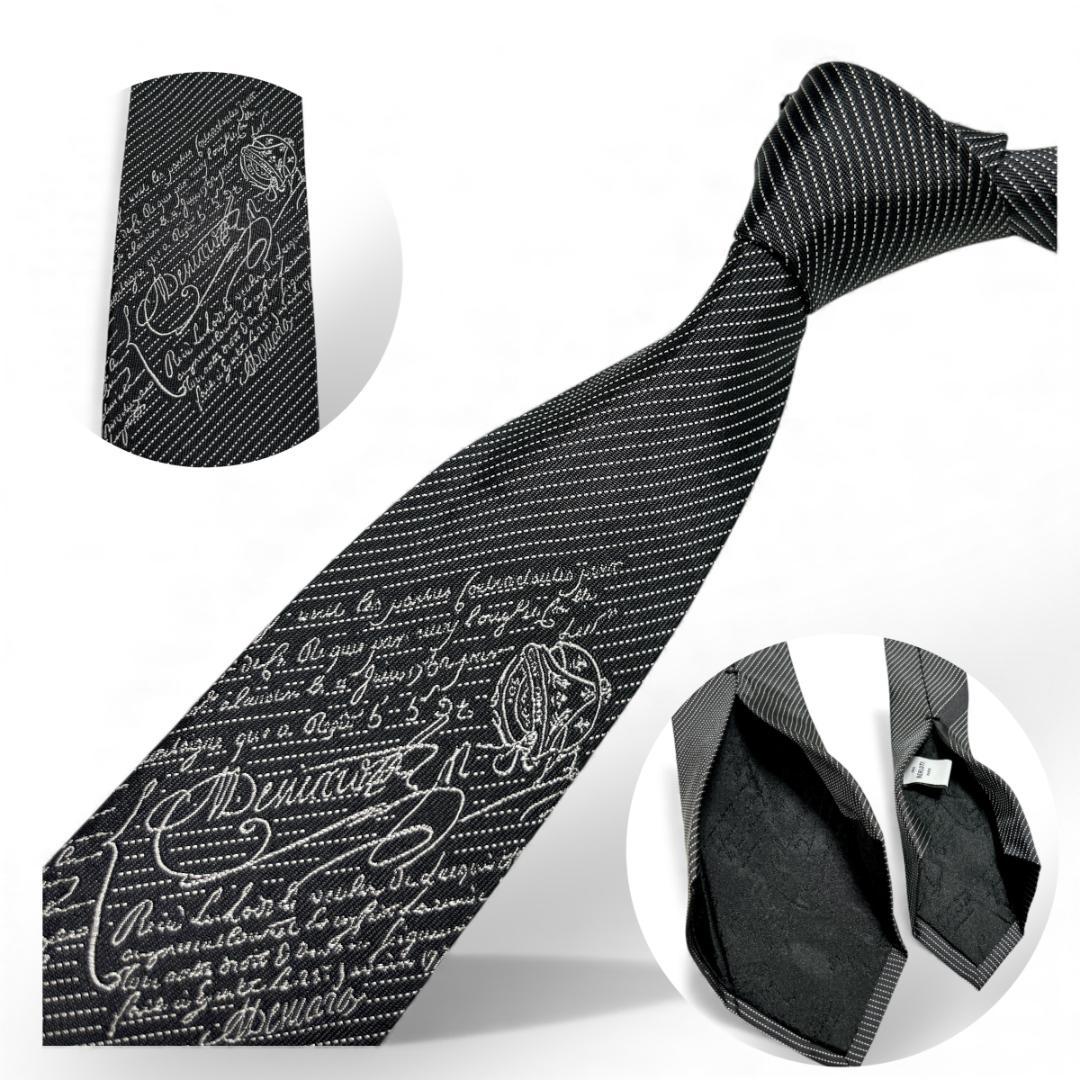 極美品　ベルルッティ ネクタイ カリグラフィ グレー系 高級シルク ナロータイ