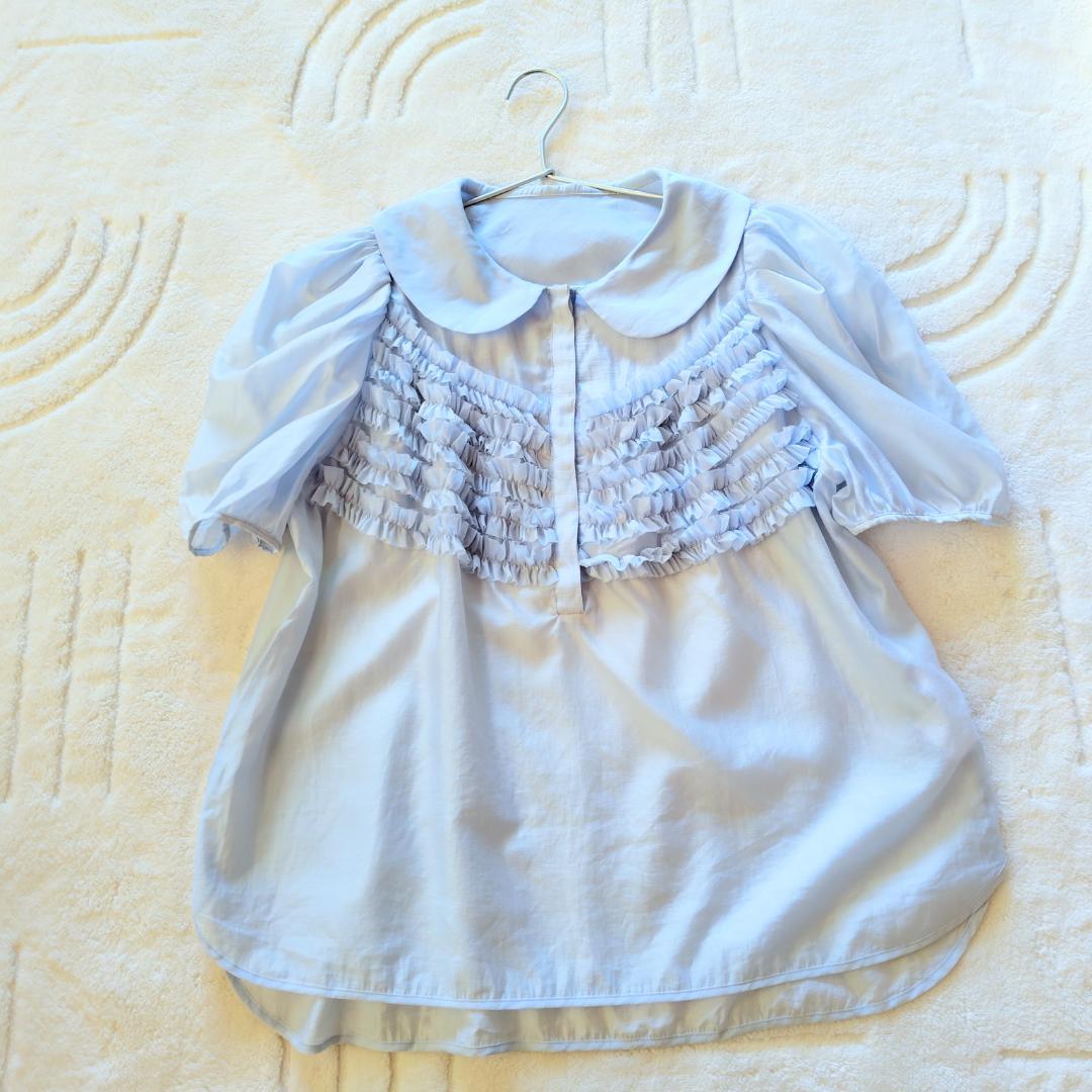 極美品　ロージーモンスター　シアーミニフリルブラウス　ライトブルー　洗える