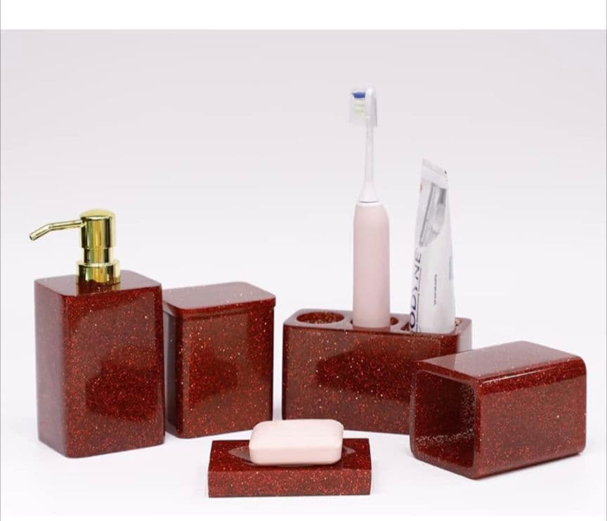 セール中♥Suanti レッド バスルームアクセサリーセット 5点