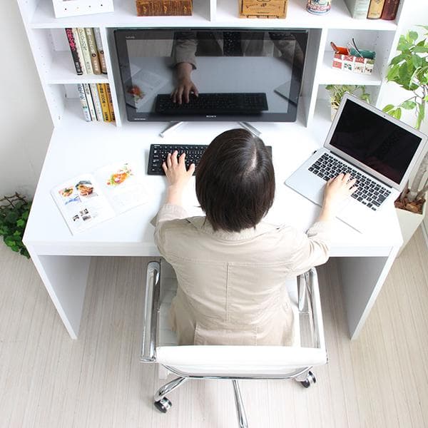 471　パソコンデスク 幅115cm  上下一体型 本棚 ホワイト
