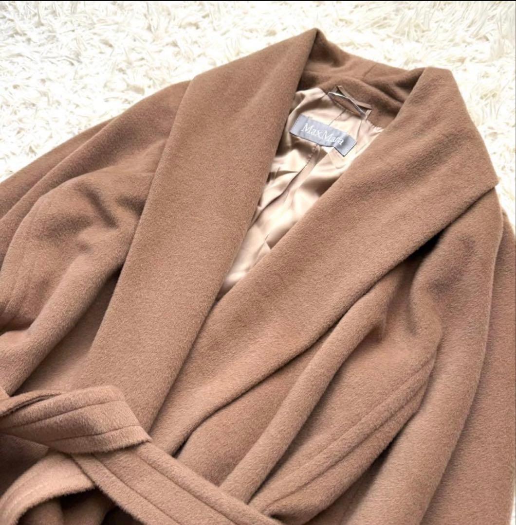 極美品 Max Mara ピュアウール リアルト ロングコート キャメル ベルト