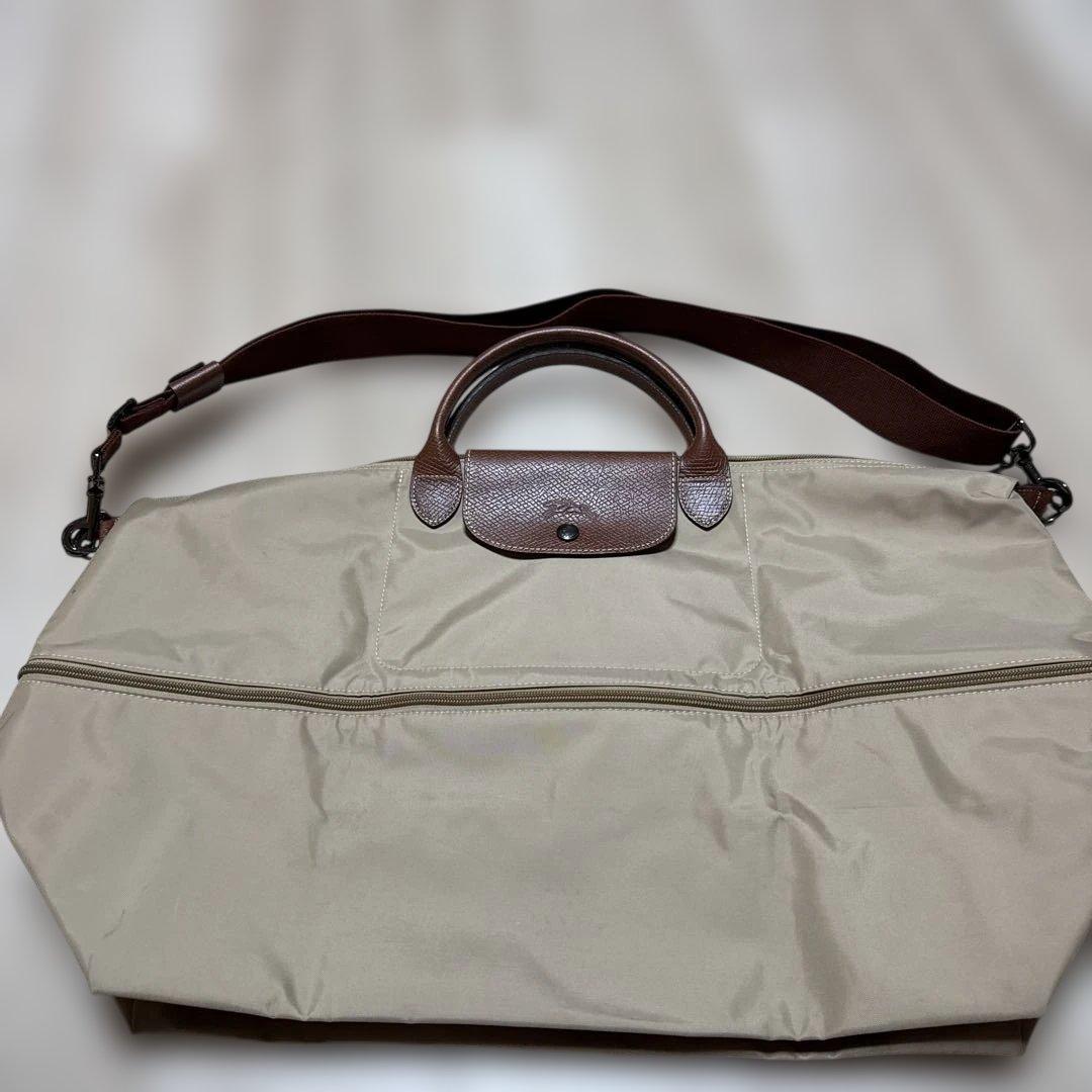 ロンシャンベージュ ナイロンレザーボストンバッグトラベルバッグショルダー付き