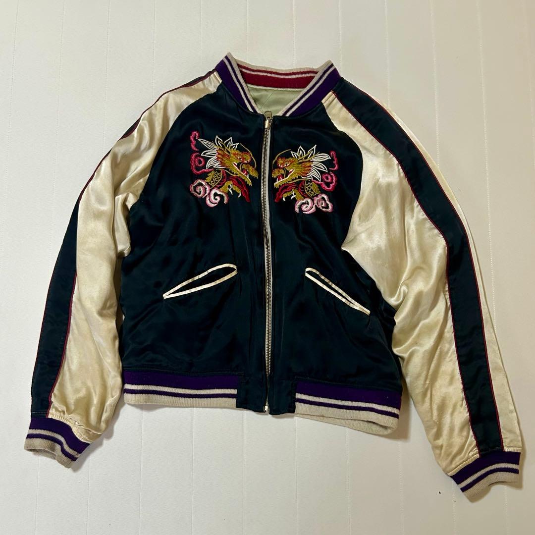 スカジャン ☆ドラゴン虎 舞子 刺繍 リバーシブル ヴィンテージ シルク