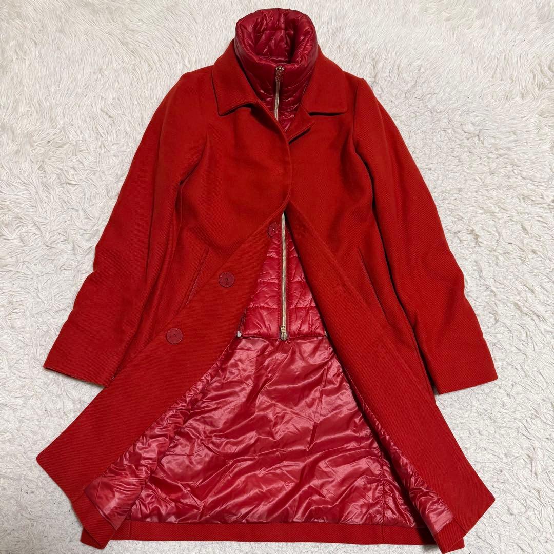 近年美品Lサイズ相当　ヘルノ　ロングコート　ライトダウン　レイヤード　レッド