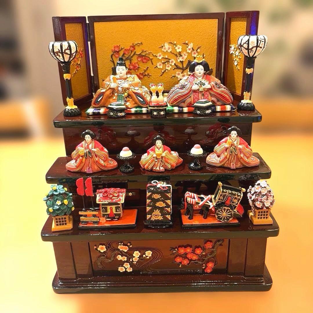 雛人形 京春雛 コンパクト 木製 三段飾り 梅