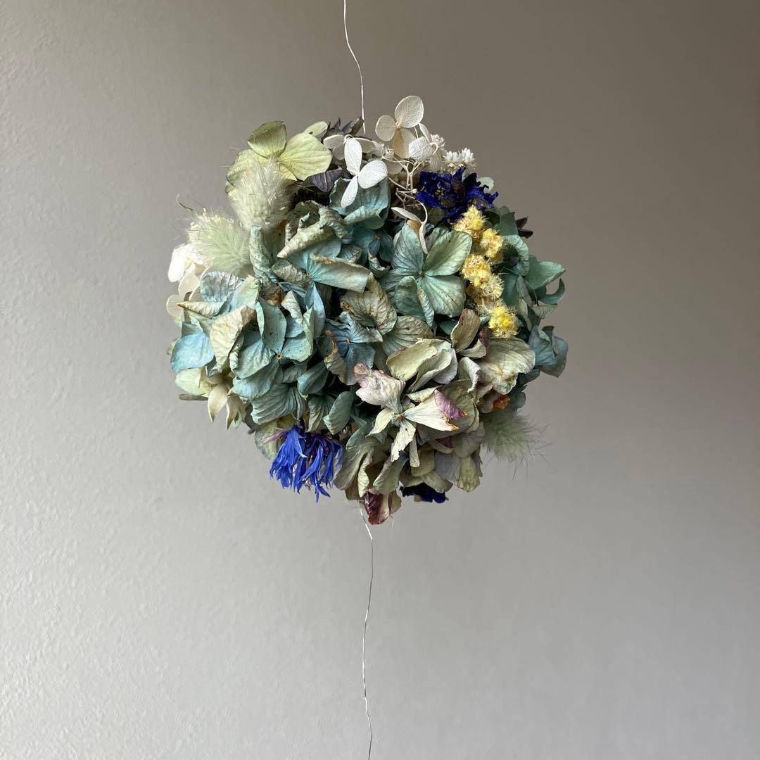 スモークツリー と紫陽花の3連ボールガーランド　千鳥草　フランネルフラワー