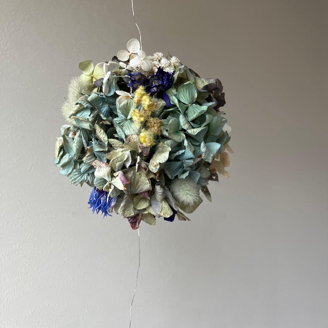 スモークツリー と紫陽花の3連ボールガーランド　千鳥草　フランネルフラワー