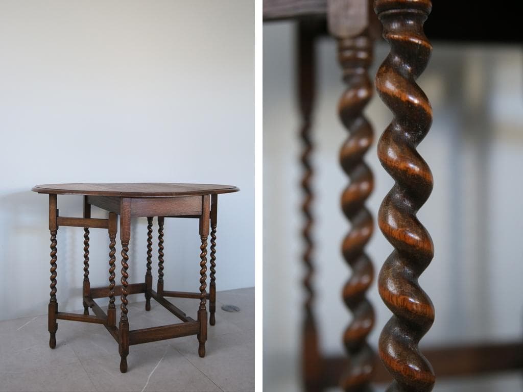 英国アンティーク木製ゲートレッグテーブル/ダイニング机バタフライ(91-122)