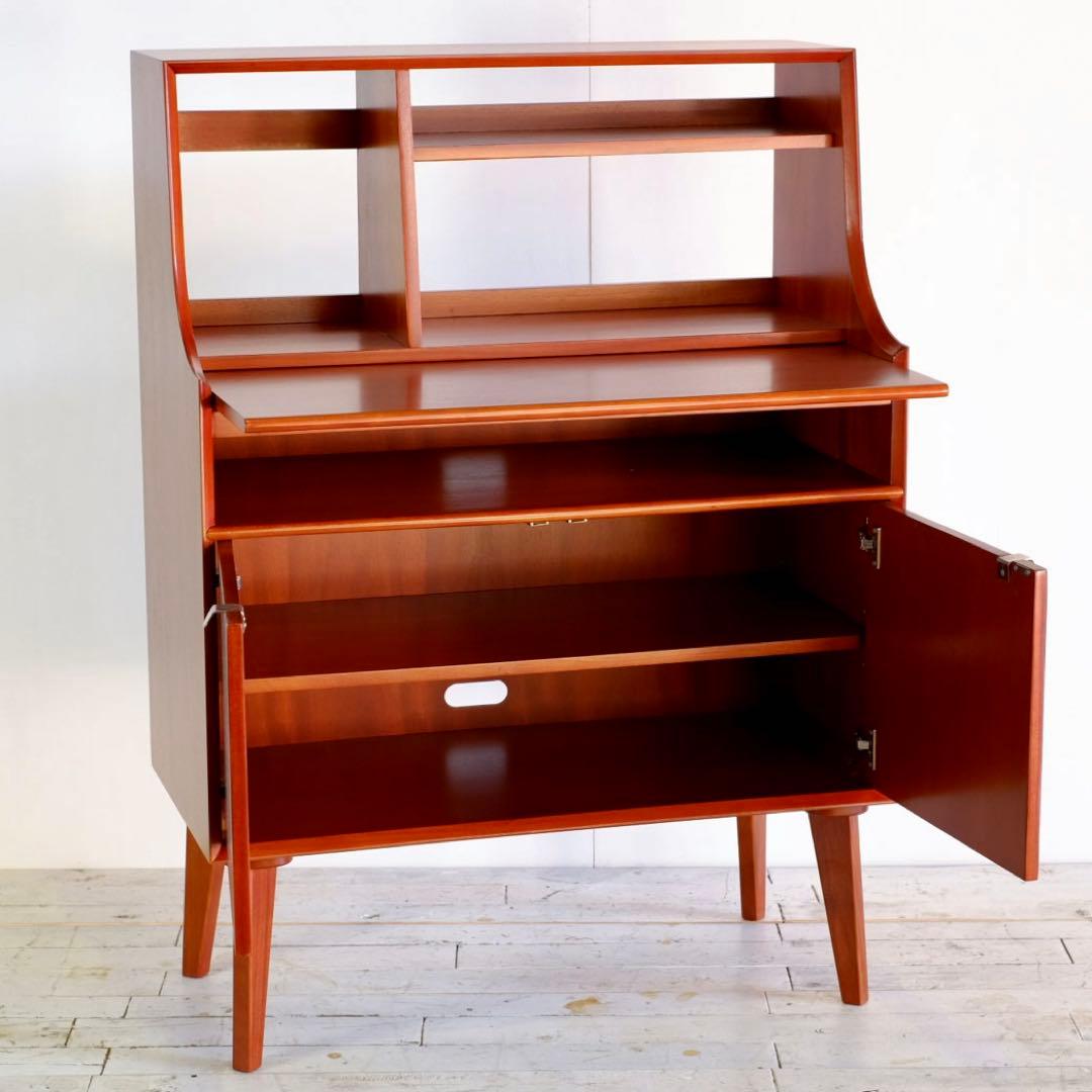 E 新品 北欧 ライティングデスク 机 赤茶色 飾り棚 カフェ テーブル