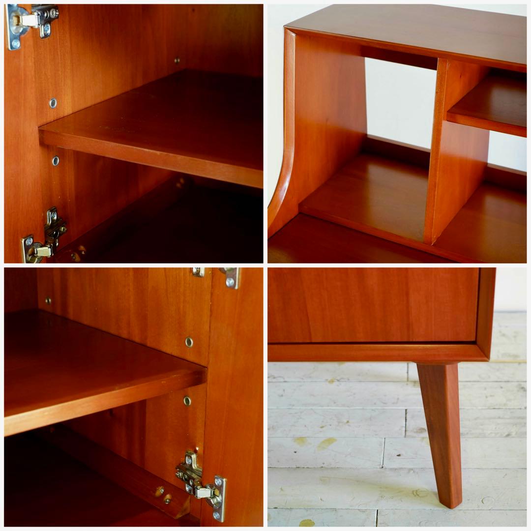 E 新品 北欧 ライティングデスク 机 赤茶色 飾り棚 カフェ テーブル