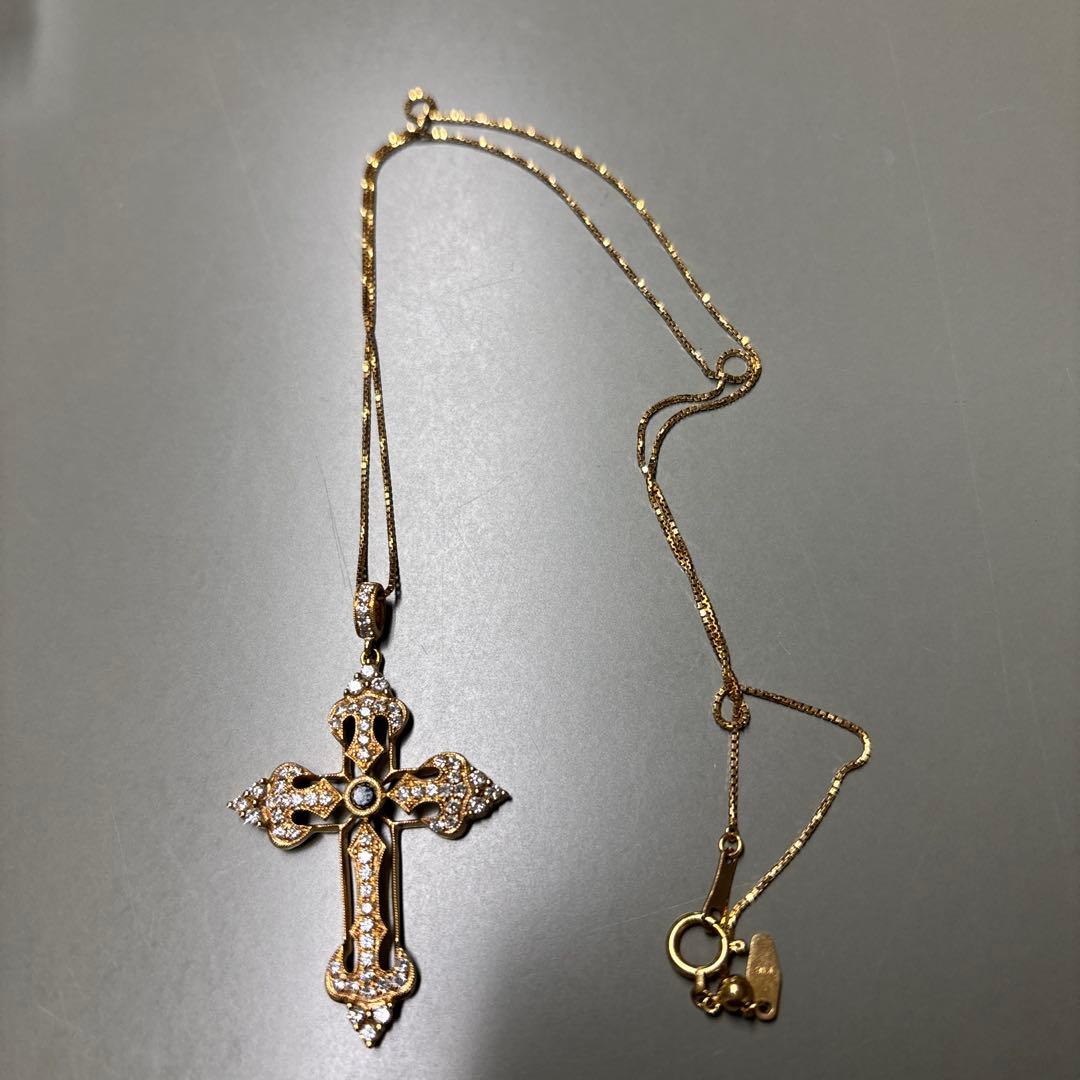 ゴールド 十字架 ダイヤモンドペンダント ネックレス