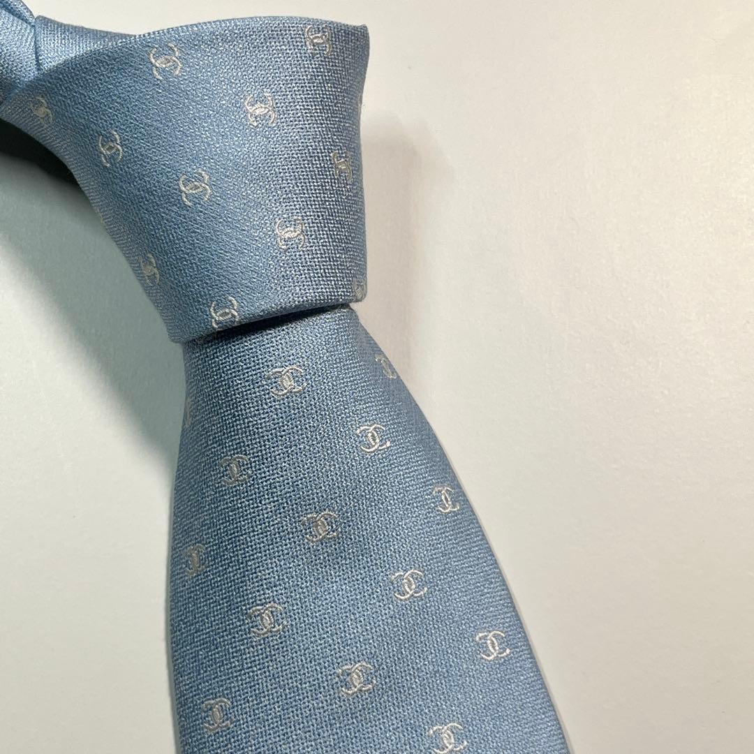 希少✨美品✨ CHANEL シャネル　ネクタイ　ココマーク　ライトブルー