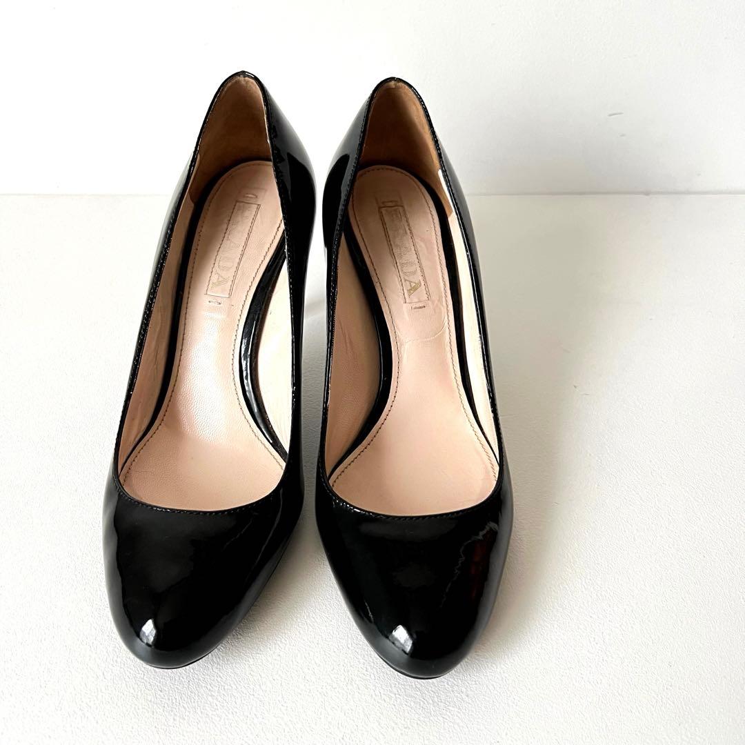 【美品】PRADA パンプス 黒38パテント プラダ