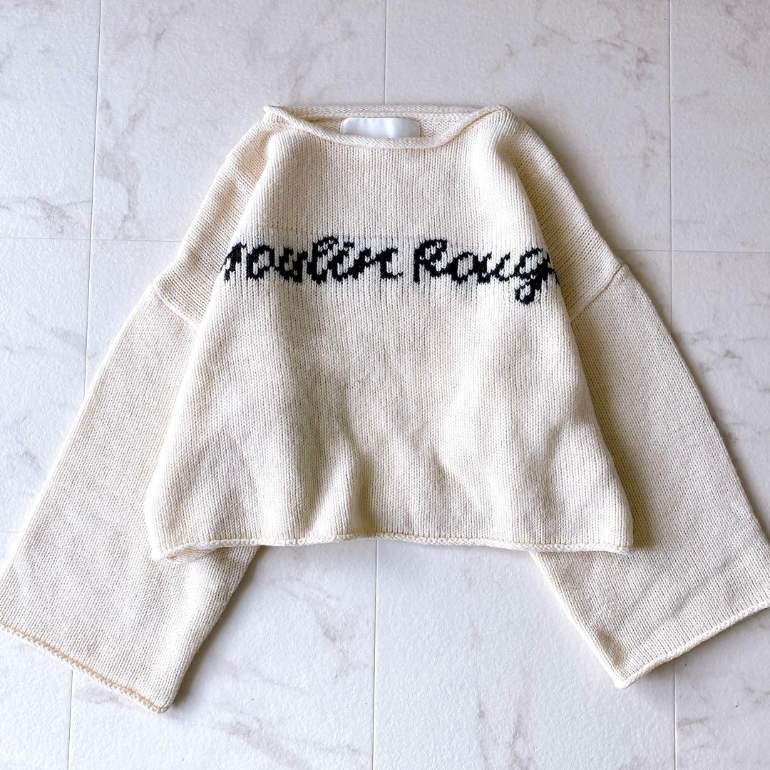 近年.美品☆ウィムガゼット ショート丈 ロゴニット ゆったり 白