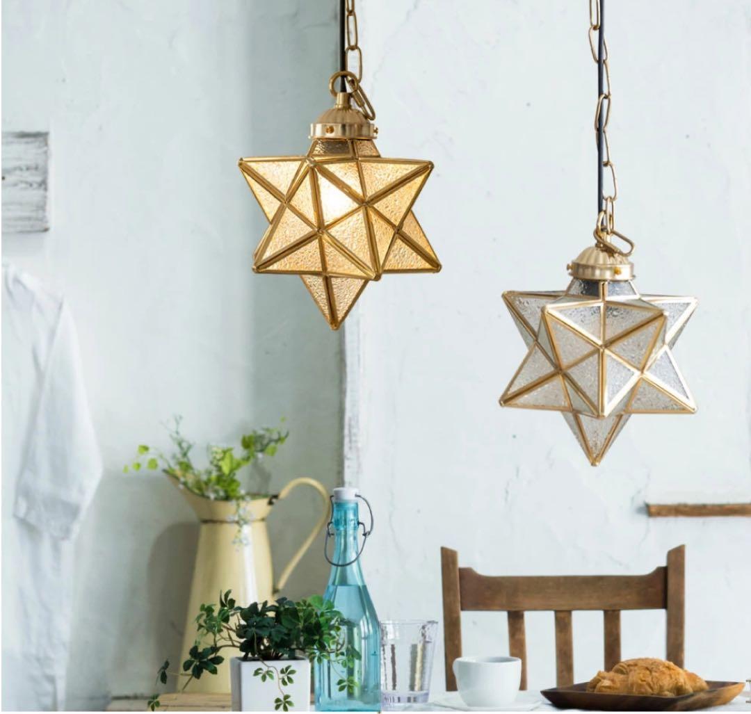 【ペンダントライト】 シーリング シェードランプ ガラス 北欧 星 電球 照明