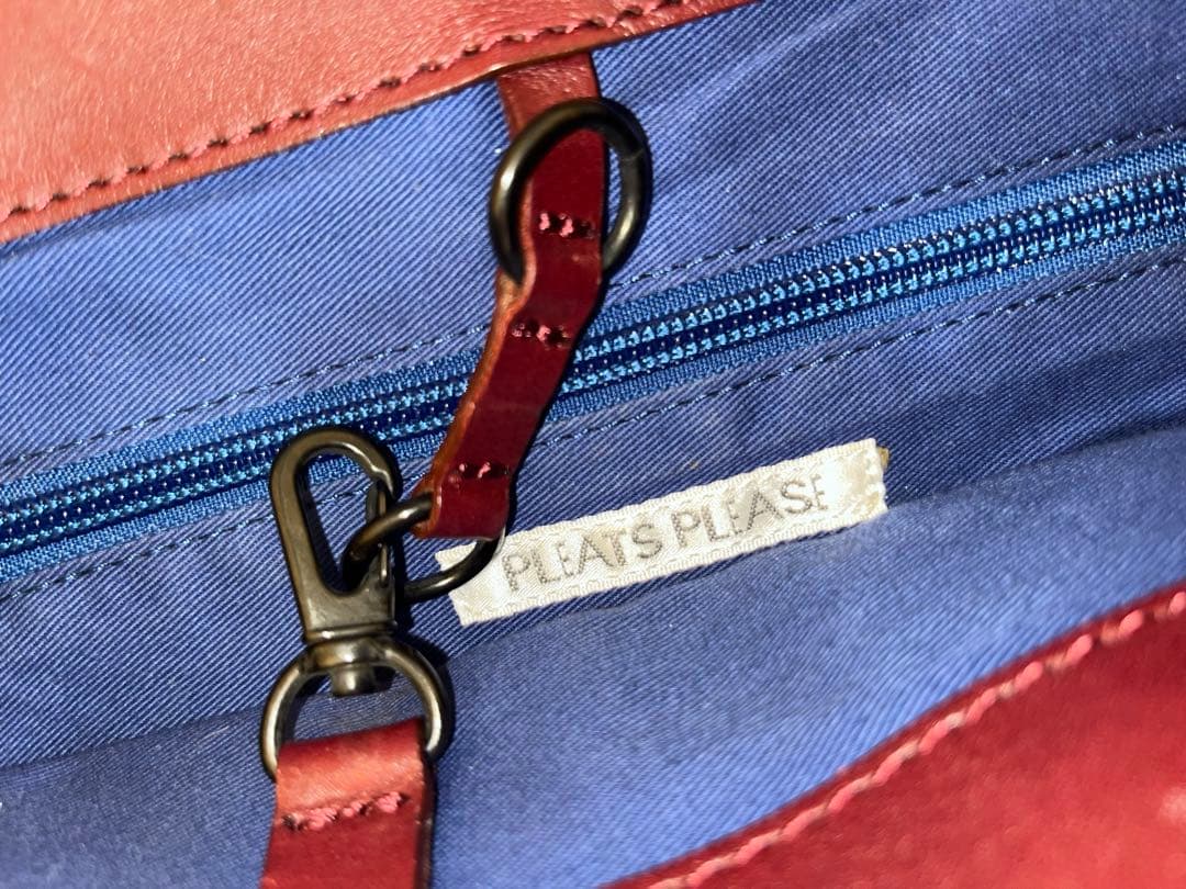 美品 PleatsPlease ジャガード織×レザートートバック イッセイミヤケ