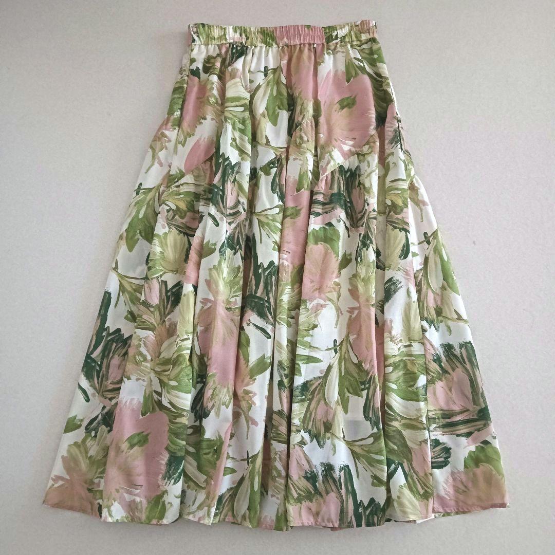 ANAYI ペイントフラワープリントティアード スカート 36