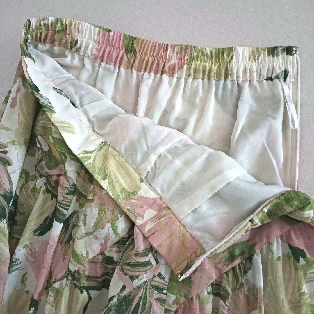 ANAYI ペイントフラワープリントティアード スカート 36