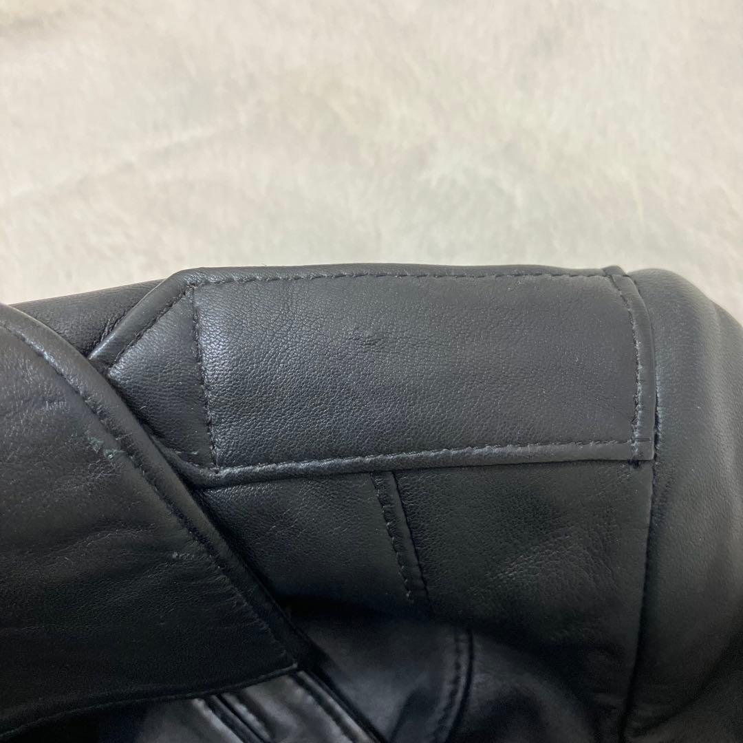 コムサデモード 羊革 ラム オールレザー ダブル トレンチコート ベルテッド 黒