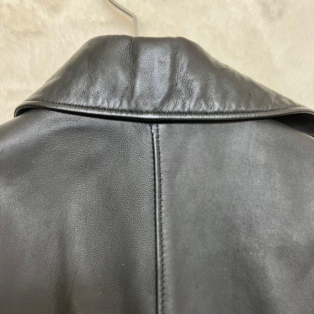 コムサデモード 羊革 ラム オールレザー ダブル トレンチコート ベルテッド 黒