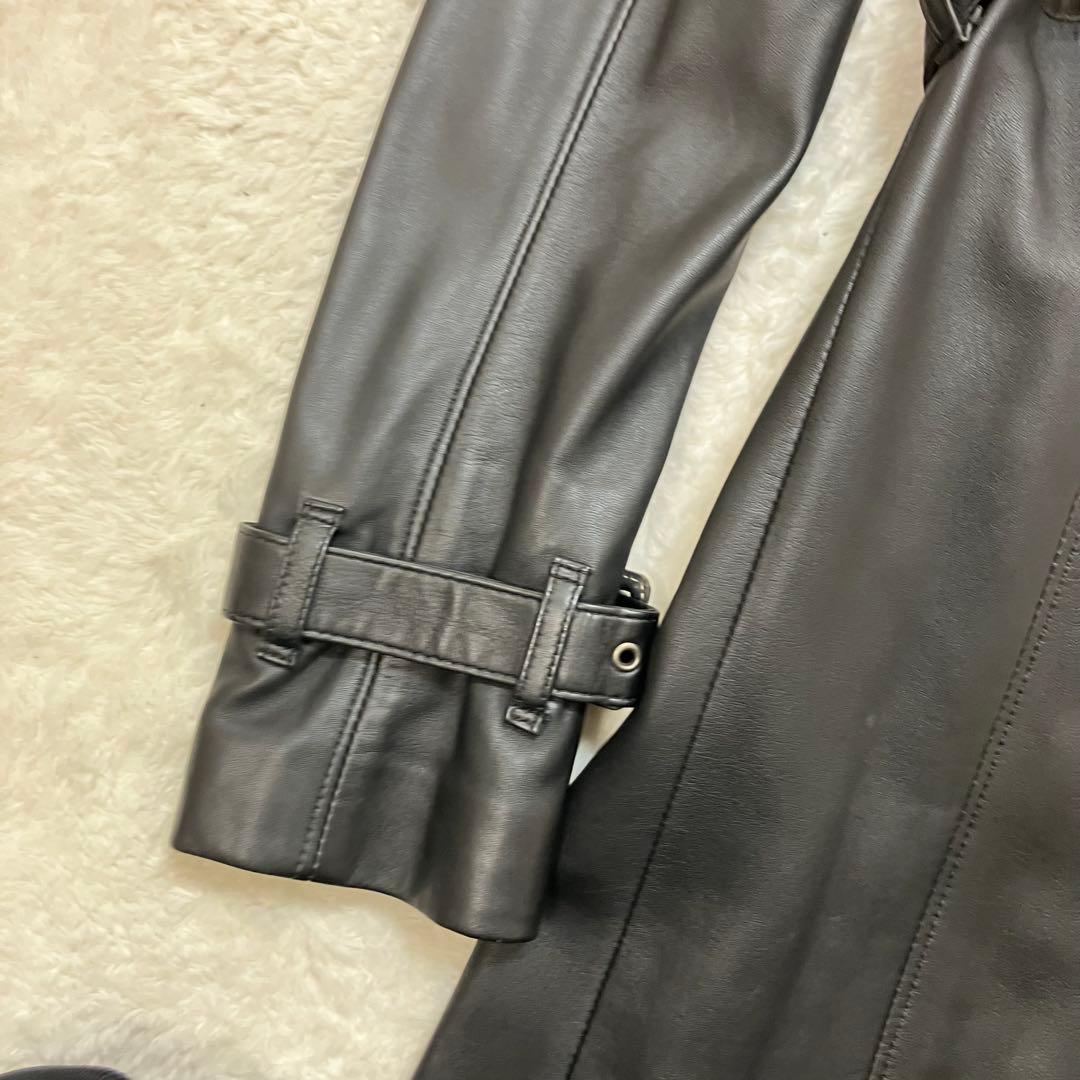 コムサデモード 羊革 ラム オールレザー ダブル トレンチコート ベルテッド 黒