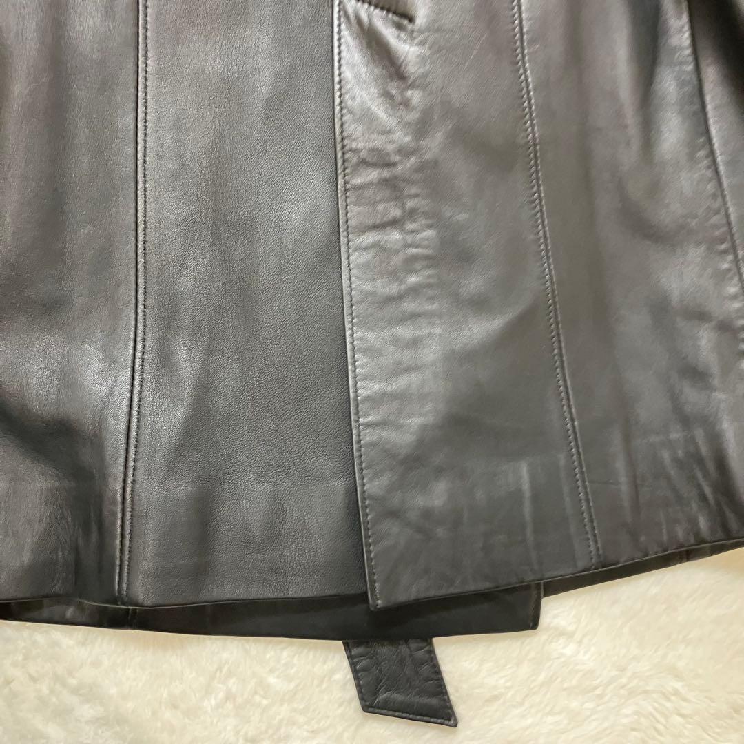 コムサデモード 羊革 ラム オールレザー ダブル トレンチコート ベルテッド 黒