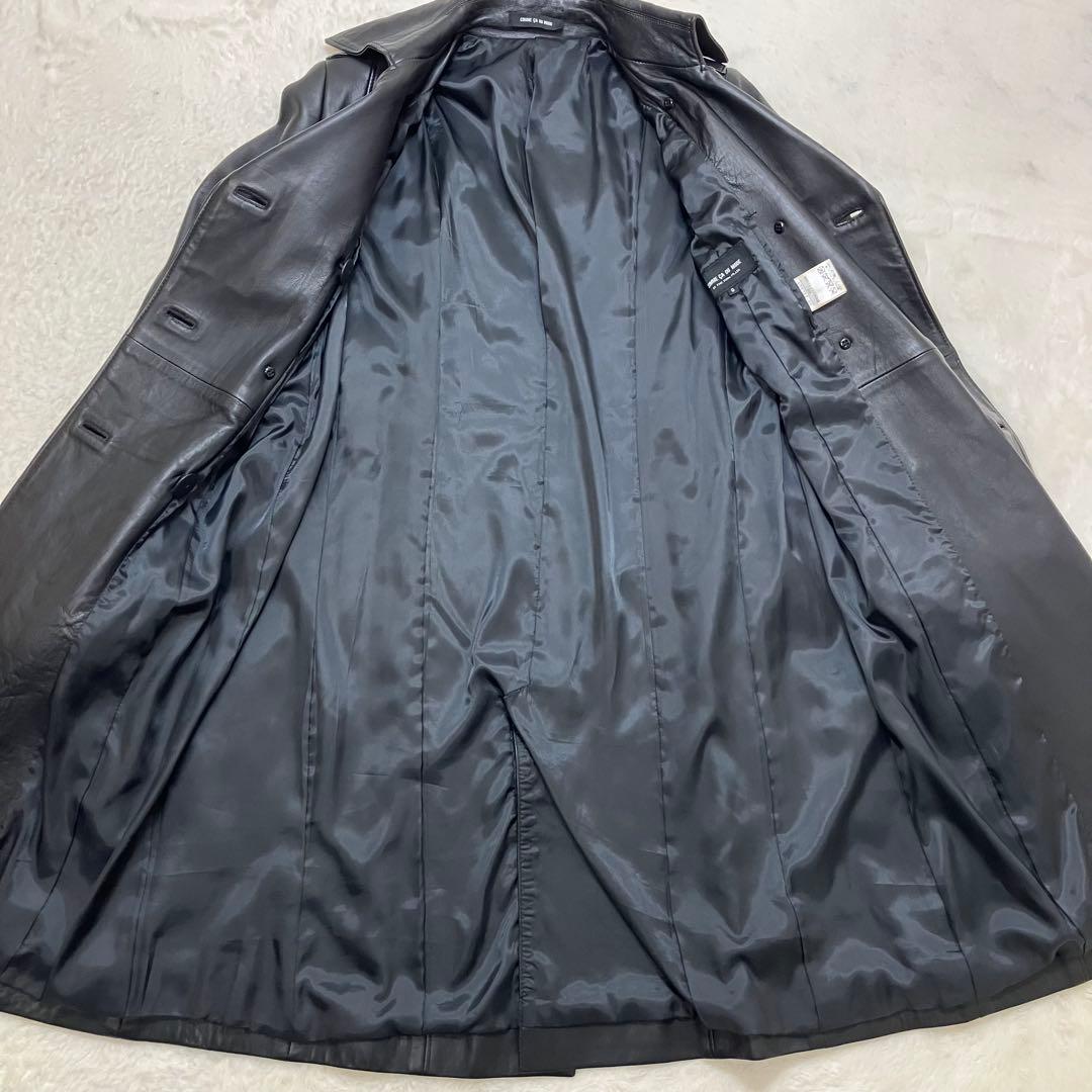 コムサデモード 羊革 ラム オールレザー ダブル トレンチコート ベルテッド 黒