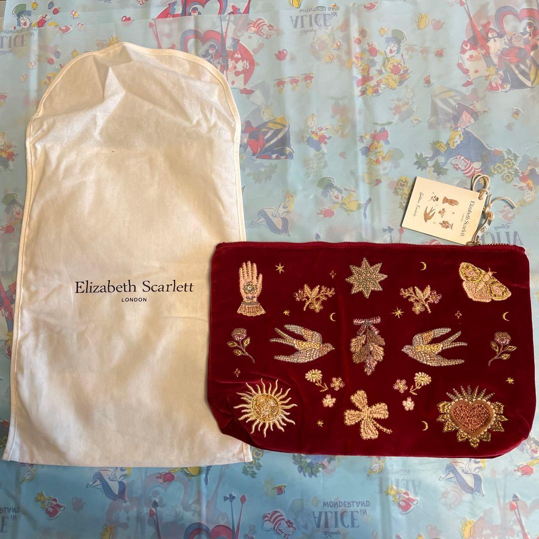 Elizabeth Scarlett ボルドー刺繍ポーチ　エブリデイポーチ