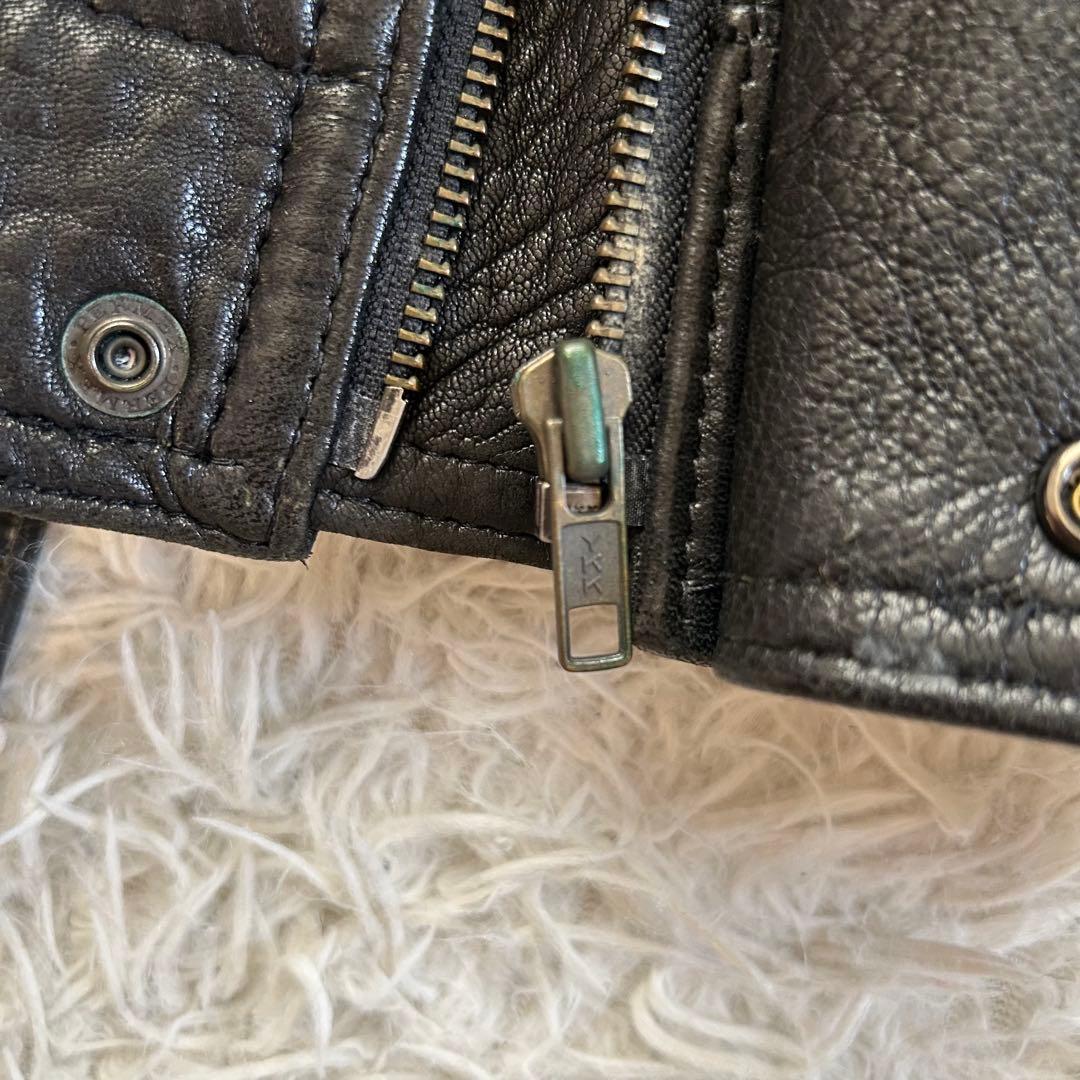 90s ixi:z レザージャケット ブルゾン シワ加工 短丈 羊革 中綿 L