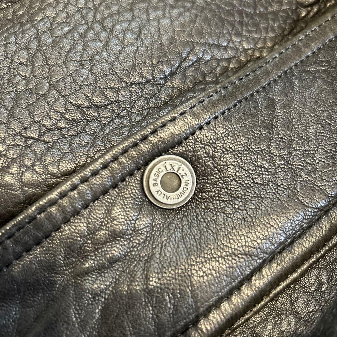 90s ixi:z レザージャケット ブルゾン シワ加工 短丈 羊革 中綿 L