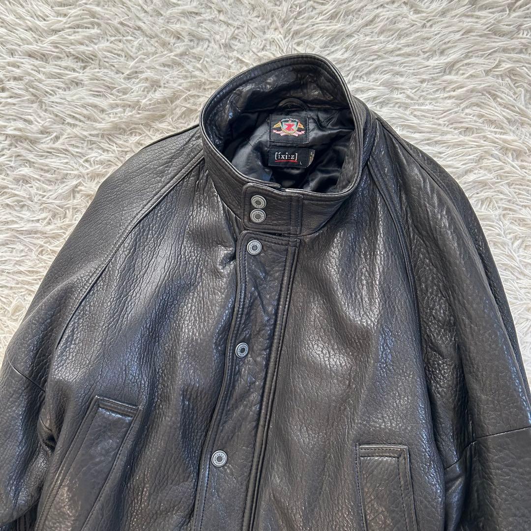90s ixi:z レザージャケット ブルゾン シワ加工 短丈 羊革 中綿 L