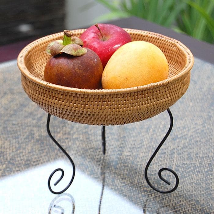 アイアンスタンド付きアタ製 コンポート かごトレイ アジアン雑貨