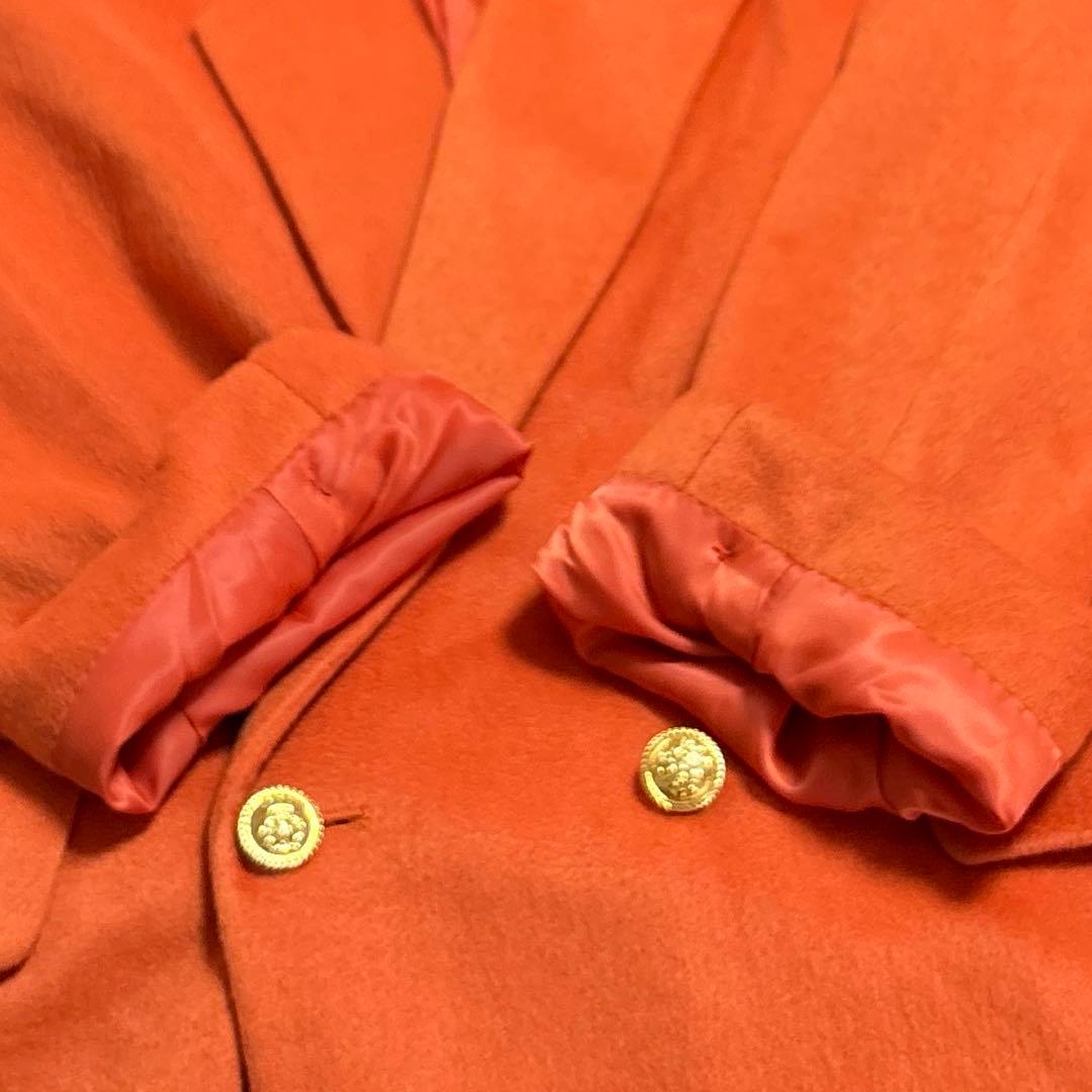 【高級】カシミヤ100% ダブルブレスト チェスターコート LL オレンジ