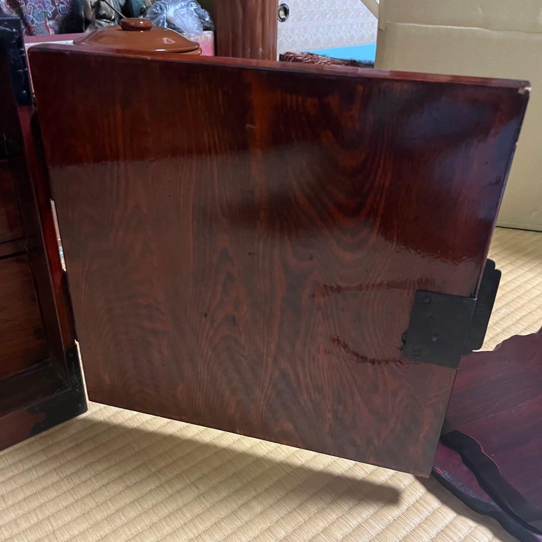 骨董 船箪笥 銭箱 引き出し 金具 鍵付 手提げ