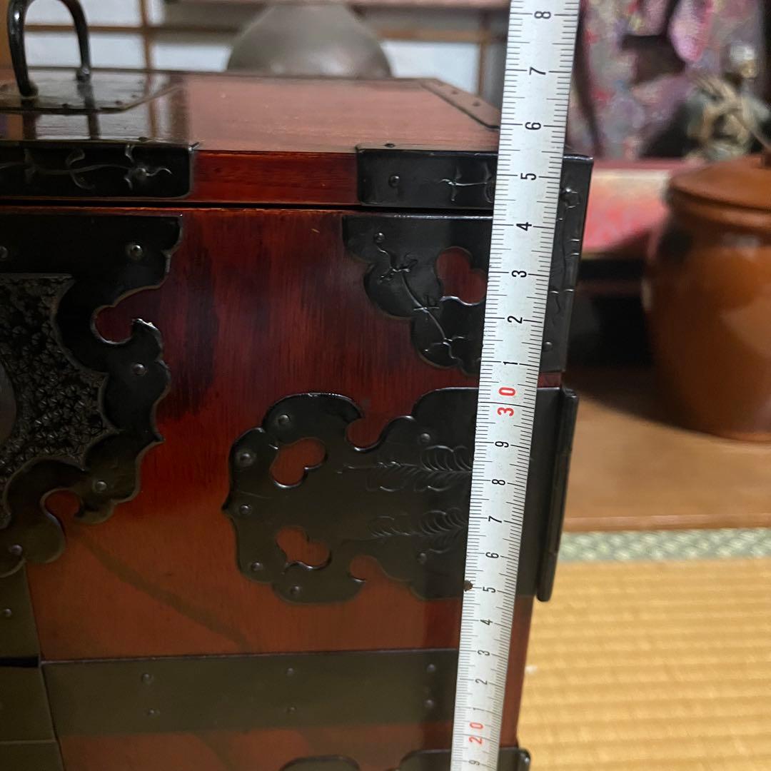 骨董 船箪笥 銭箱 引き出し 金具 鍵付 手提げ