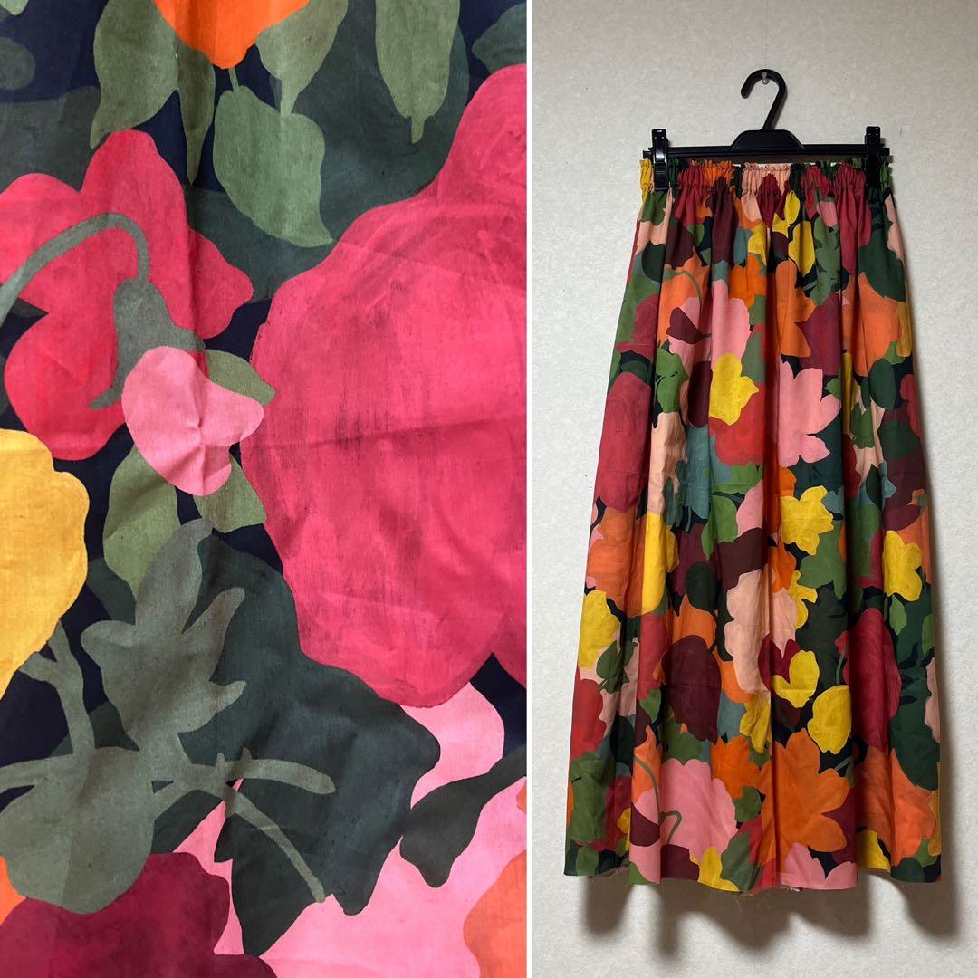 ハンドメイドリバティタナローンギャザースカート