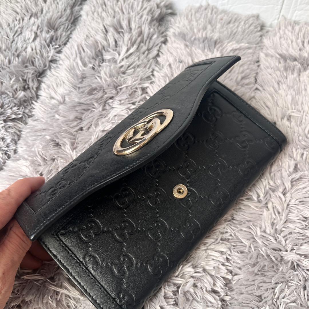 美品✨GUCCI シマ　インターロッキング　L字ファスナー　ブラック　長財布