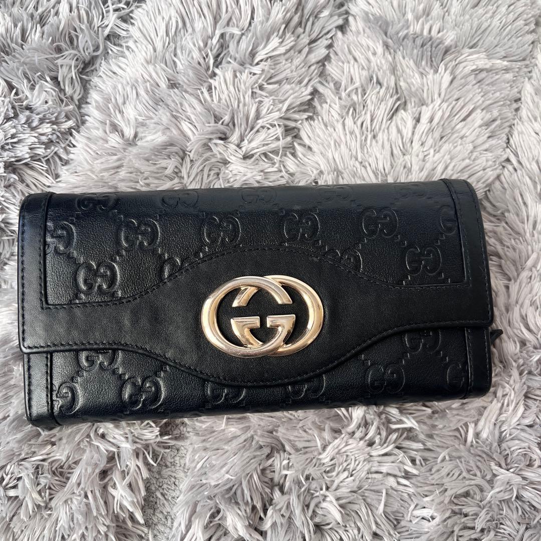 美品✨GUCCI シマ　インターロッキング　L字ファスナー　ブラック　長財布