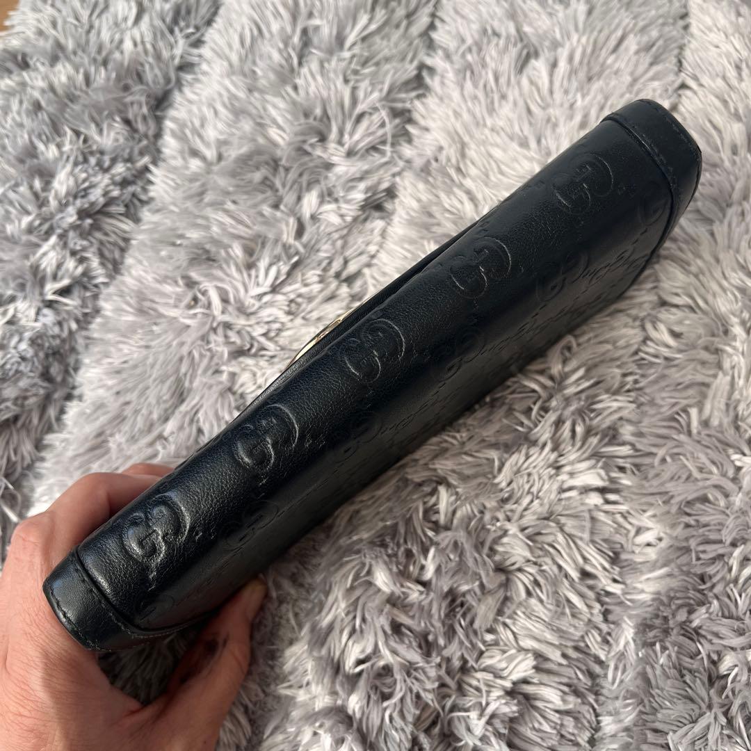 美品✨GUCCI シマ　インターロッキング　L字ファスナー　ブラック　長財布