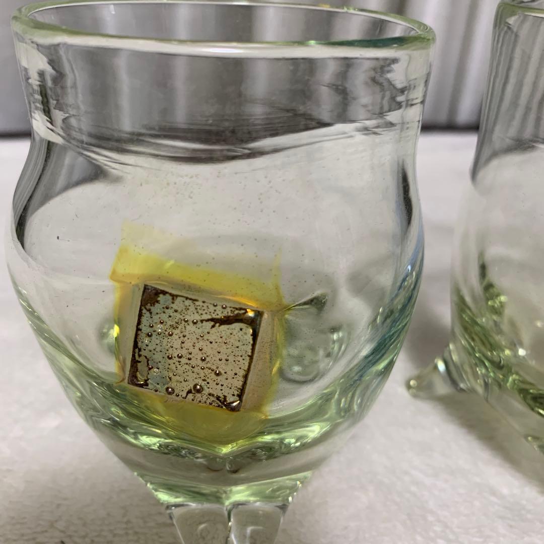 米原眞司　世界の現代ガラス工芸作家　足付きペアグラス　希少！ロックグラス　ワイン