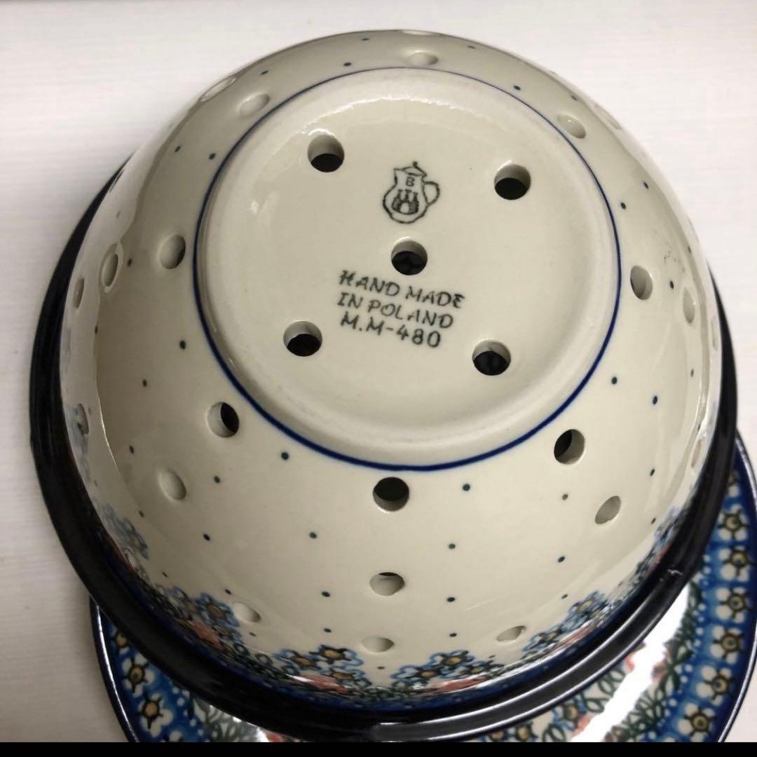 ポーリッシュポタリー　水切りボウル皿セット イチゴ　コランダー　ポーランド食器