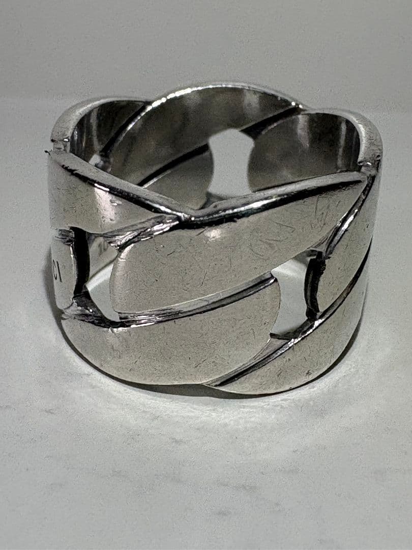 GUCCI チェーンモチーフワイドリング 刻印サイズ:10号【箱/ポーチ付】