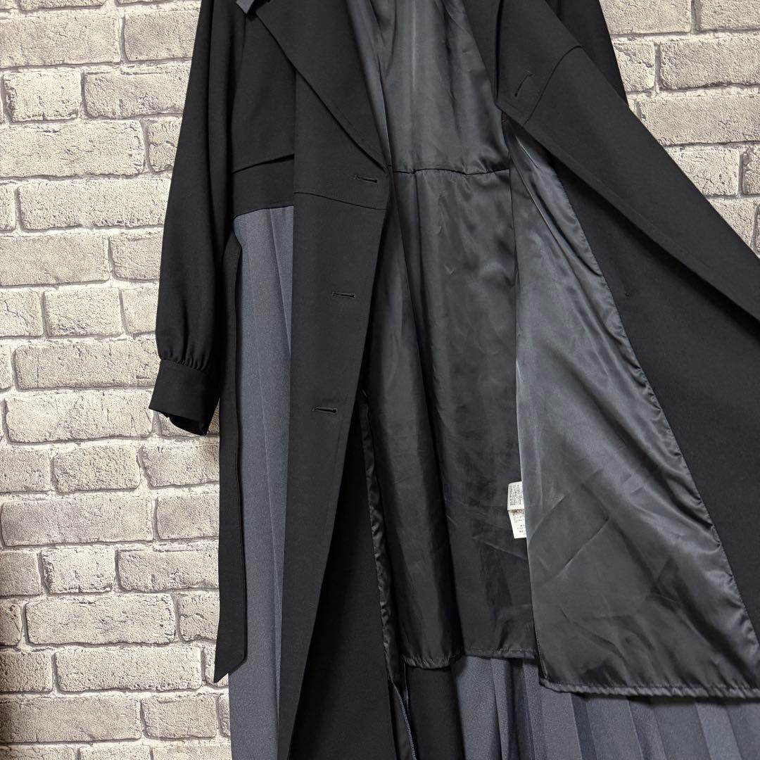 【美品】HARE　バイカラープリーツコート　ブラック　ベルト付