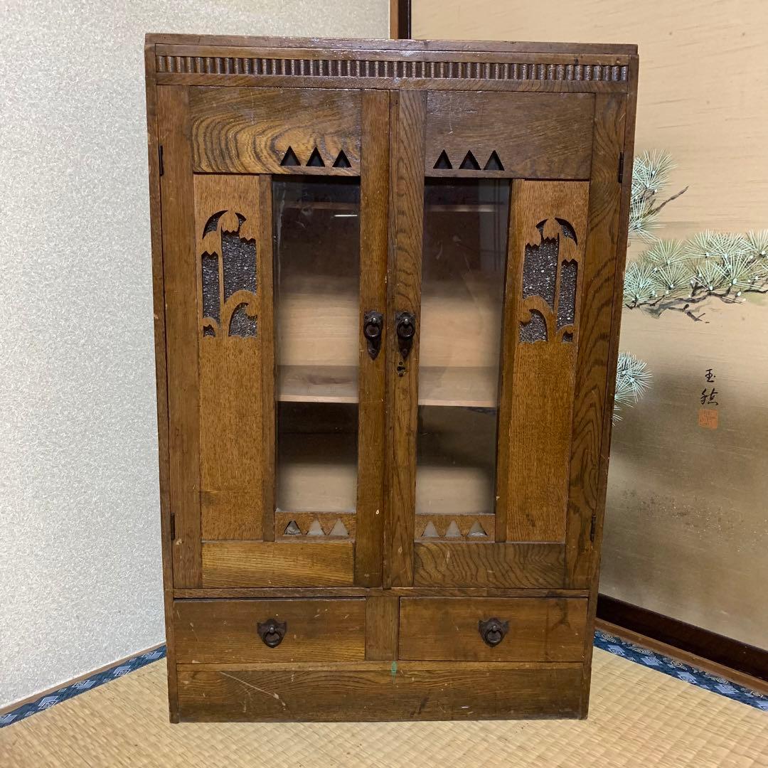 購入者決定❗️昭和レトロ木製キャビネット ダイヤガラス戸棚 飾り棚 食器棚