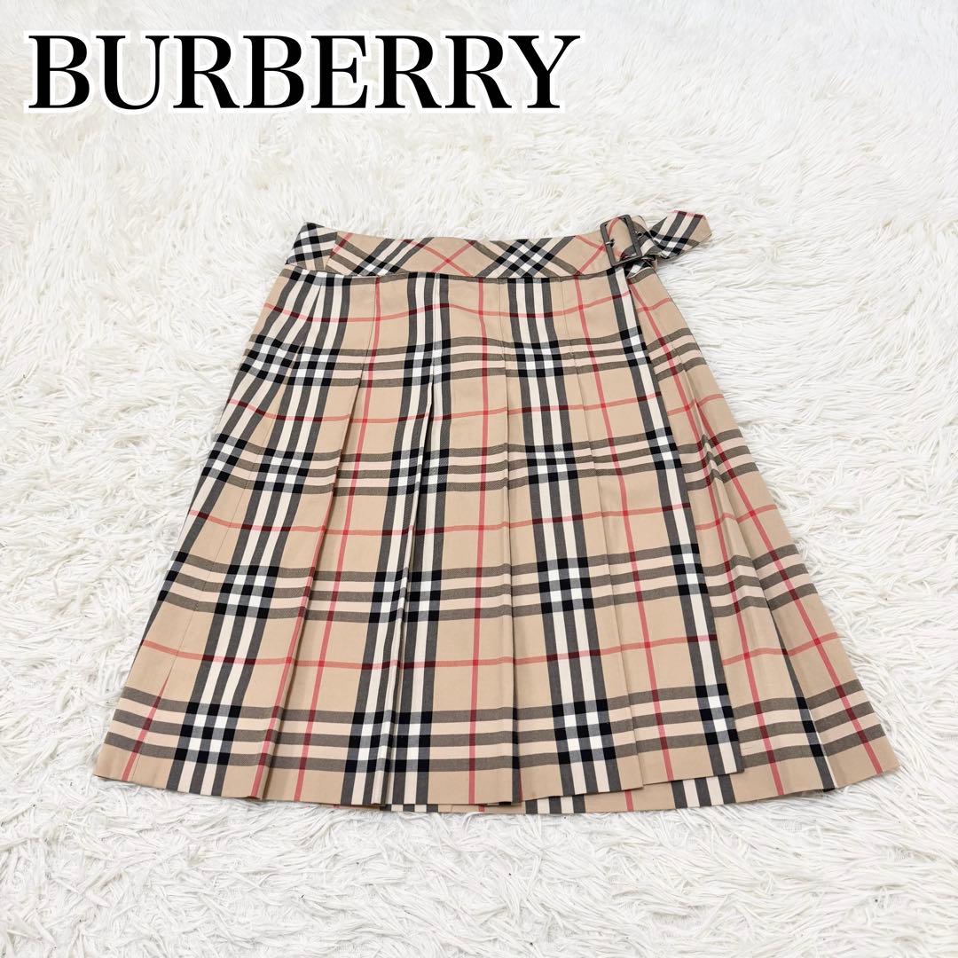 極美品 BURBERRY プリーツスカート ノバチェック ベルト 上品